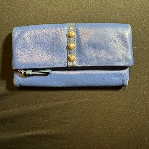 Brighton Blue Leather Clutch with Gold Accents